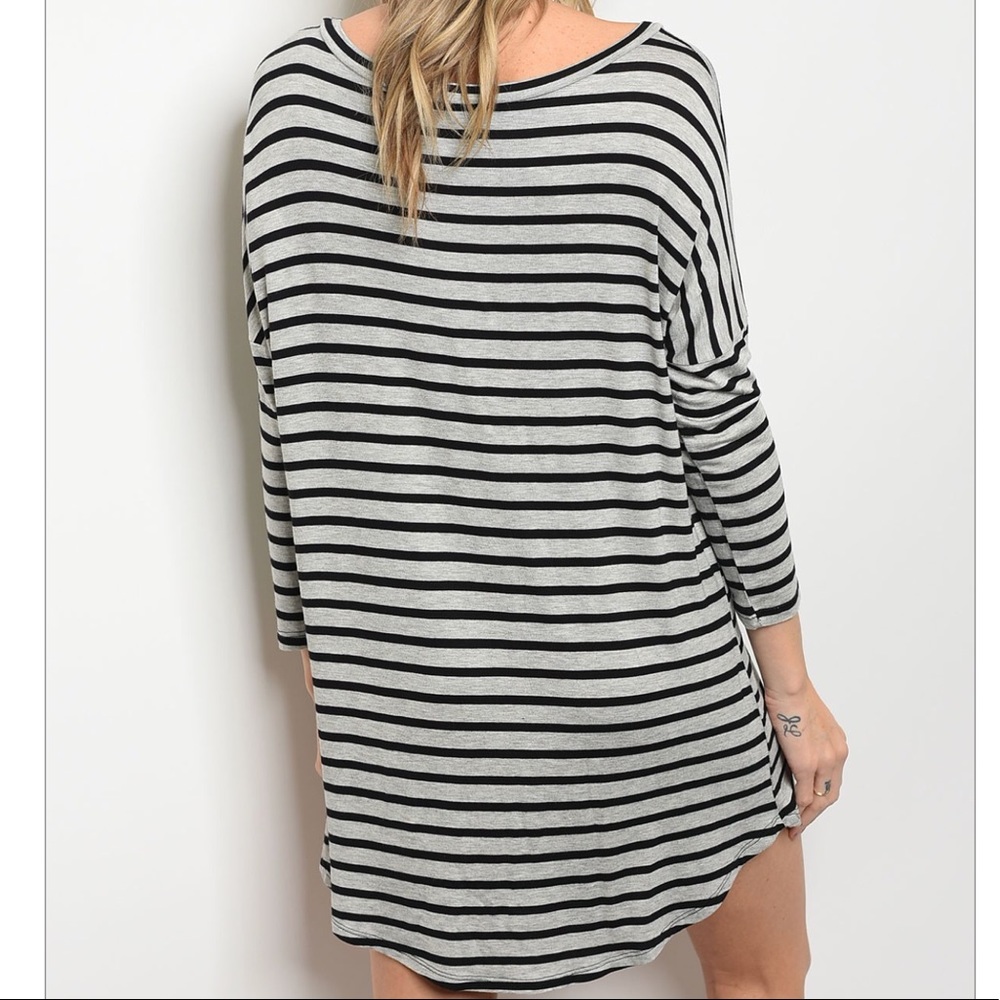 LAST Black & Gray Striped Dress - Picture 3 of 4